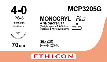 Monocryl plus suture 4-0, MCP3205G, PS-3 70 cm undyed