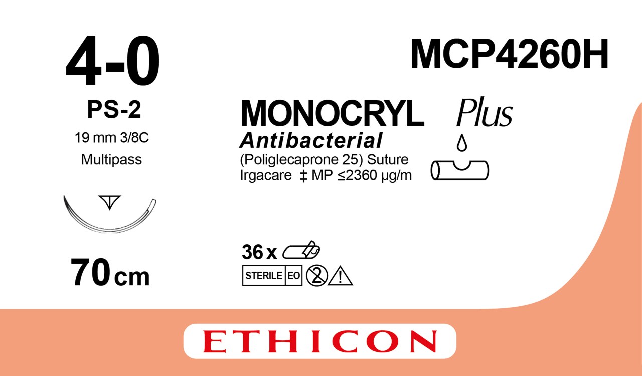 Monocryl plus sutur 4-0, MCP4260H, PS-2 70 cm undyed