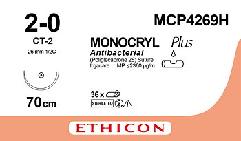 Monocryl plus suture 2-0, MCP4269H, CT-2 70 cm purple