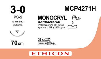 Monocryl plus suture 3-0, MCP4271H, PS-2 70 cm undyed