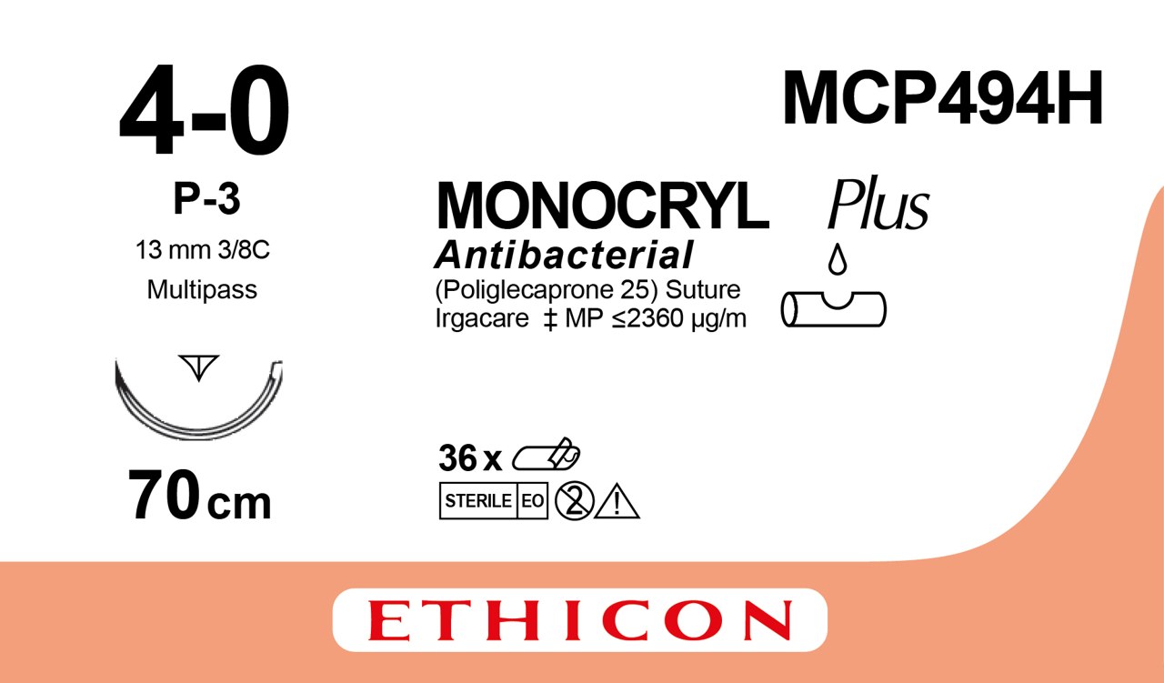 Monocryl plus sutur 4-0, MCP494H, P-3 70 cm undyed - 2