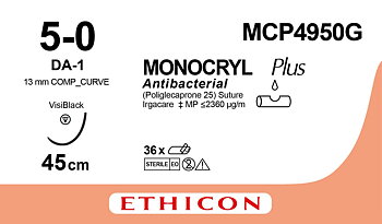 Monocryl plus suture 5-0, MCP4950G, DA-1 45 cm undyed