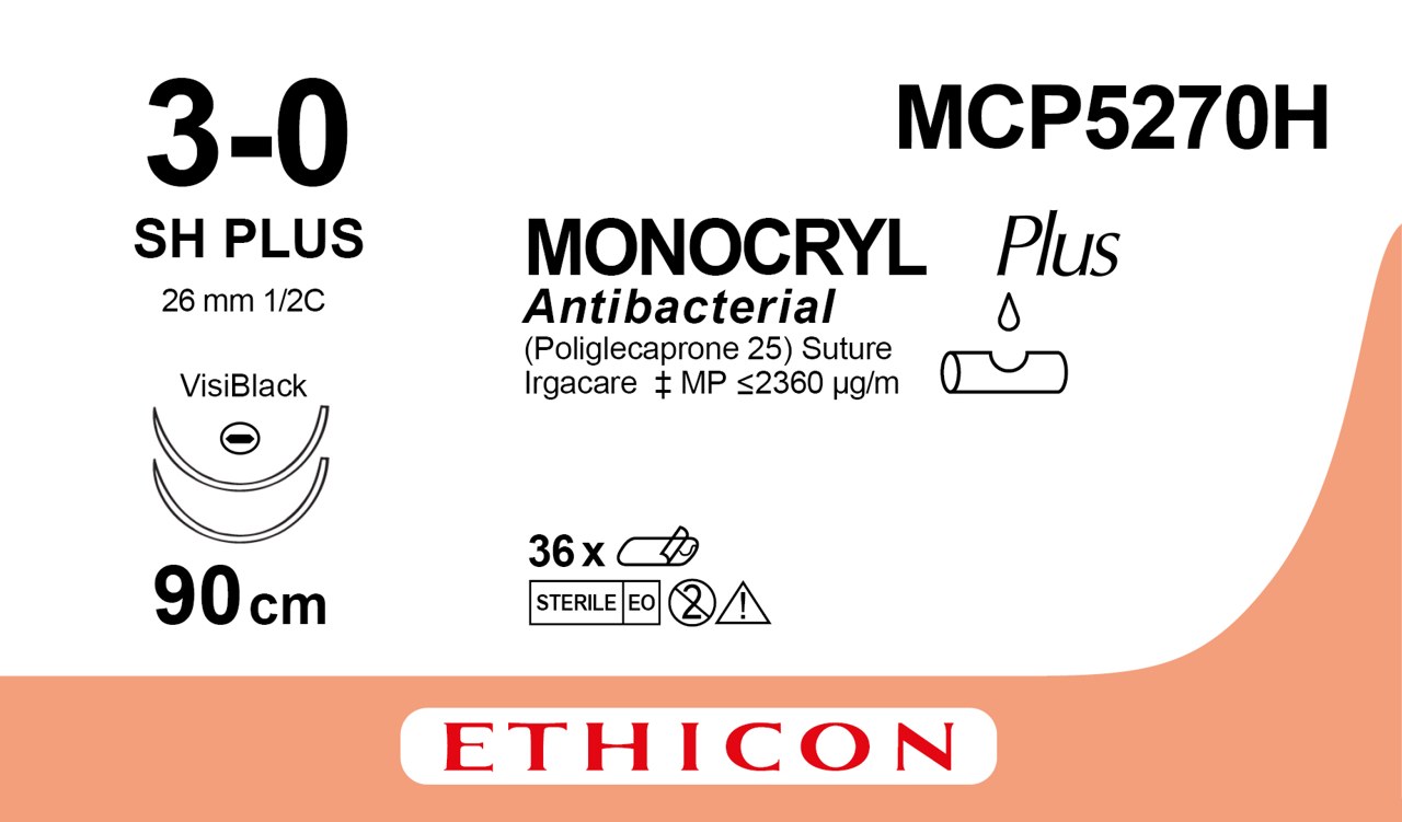 Monocryl plus suture 3-0, MCP5270H, 2XSH VB 90 cm purple