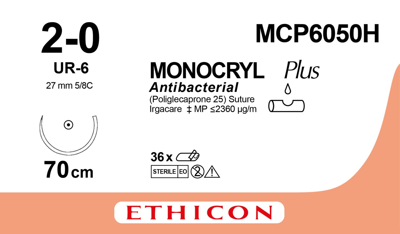 Monocryl plus sutur 2-0, MCP6050H, UR-6 70 cm purple