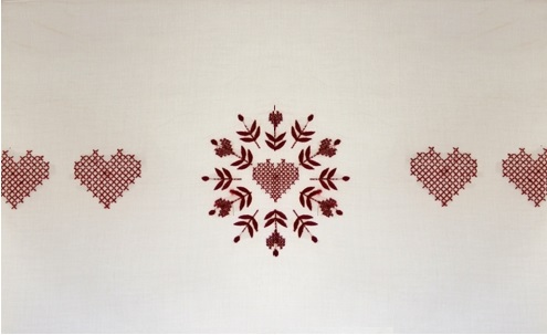 Lampkjol korsstygn Hearts vit eller röd lantlig stil