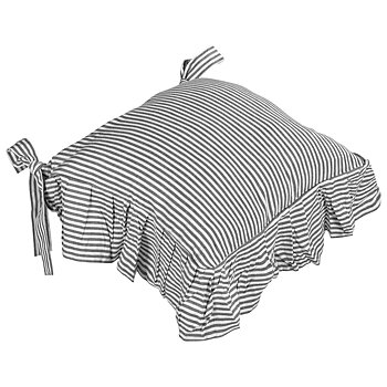Stolsfodral grå rand med volang 4 sidor shabby chic lantlig stil