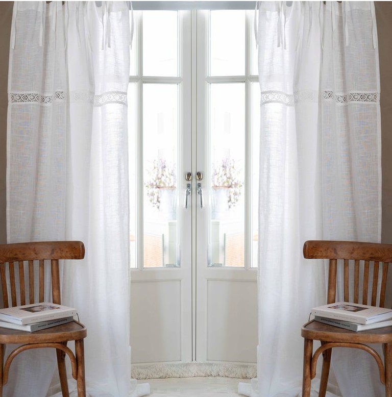 1 par knytbandslängder vita med spets shabby chic lantlig stil