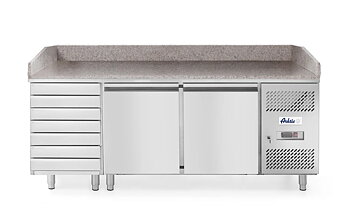 Pizza counter with 2 doors, 7 drawers and granite top