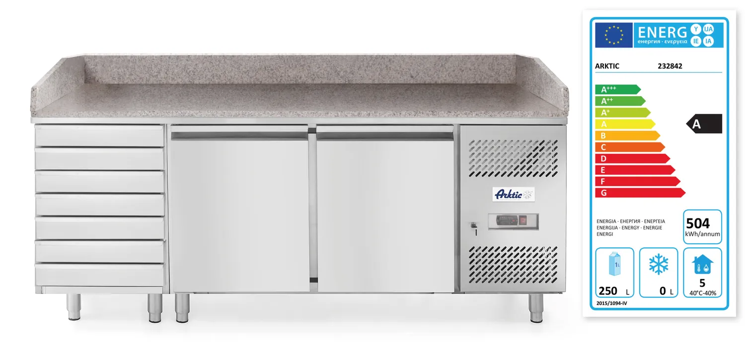 Pizza counter with 2 doors, 7 drawers and granite top - 2