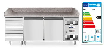 Pizza counter with 2 doors, 7 drawers and granite top