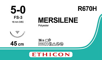 Mersilene suture 5-0, R670H, FS-3 needle, 45 cm green