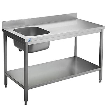 Work table with sink on the right, with upstand, with shelf
