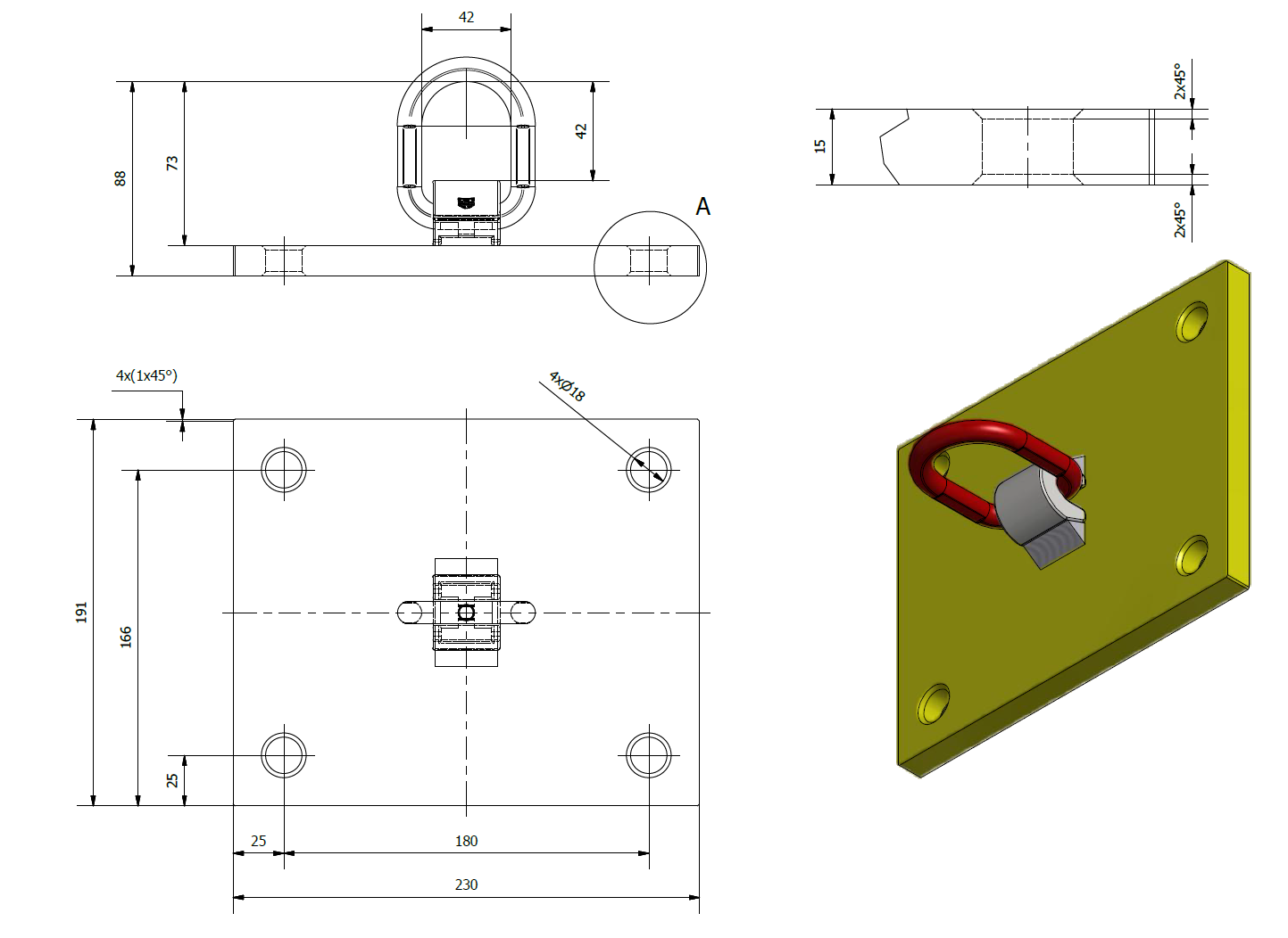 Lyftögleplatta 191x230 mm / Maxlast: 1,5 Ton - 2