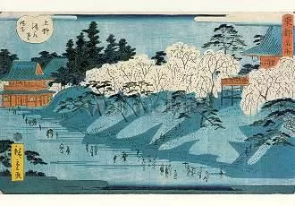 The snowcovered banks of the Sumida rive, Postcard