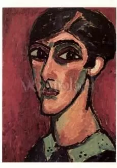 Longish Head in Brown Red, Postcard