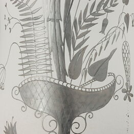 Stig Lindberg (Grazia 1951) Stylistic Vase with Flowers in Vase Motif 27 cm