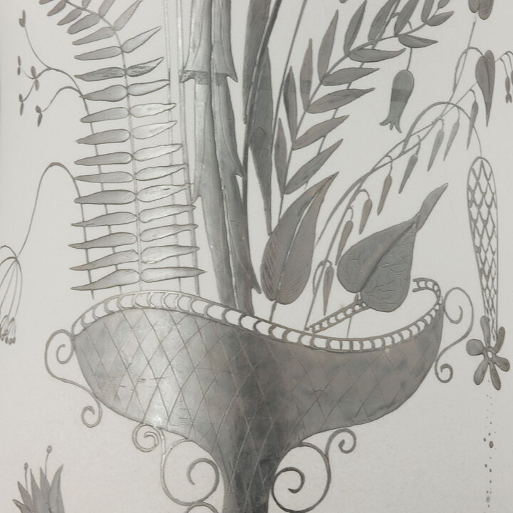Stig Lindberg (Grazia 1951) Stylistic Vase with Flowers in Vase Motif 27 cm