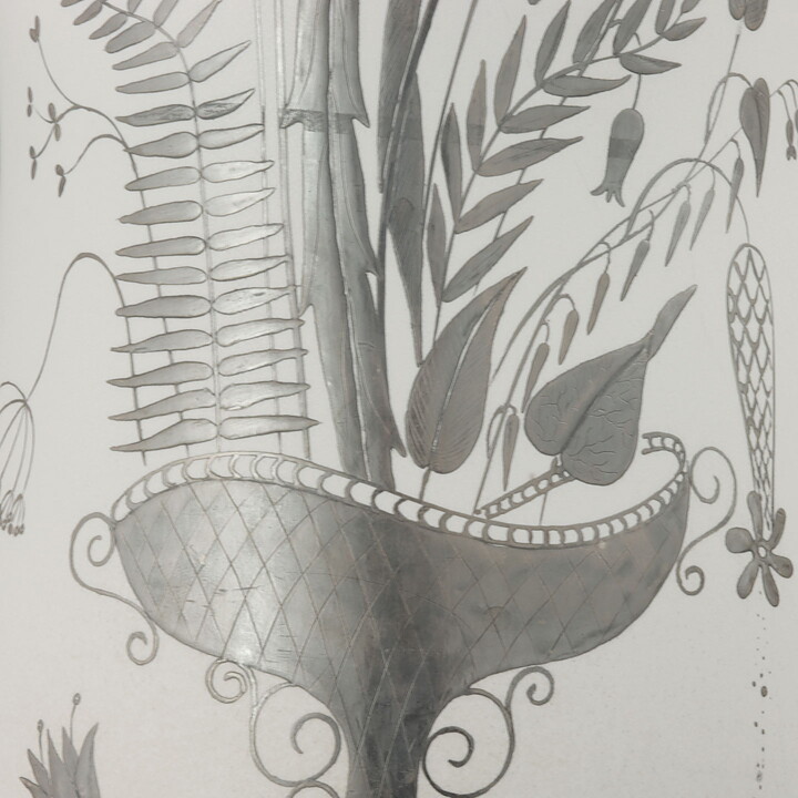 スティグ・リンドベリ Graziaシリーズ  花が銀色で描かれた花瓶 1951年   27 cm