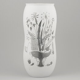 Stig Lindberg (Grazia 1951) Stylistic Vase with Flowers in Vase Motif 27 cm
