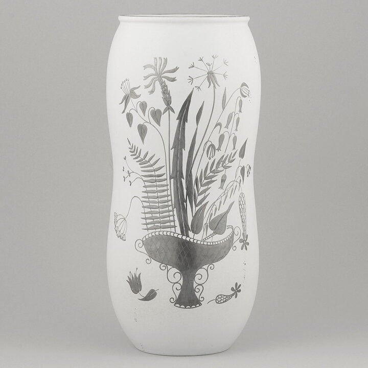 Stig Lindberg (Grazia 1951) Stylistic Vase with Flowers in Vase Motif 27 cm