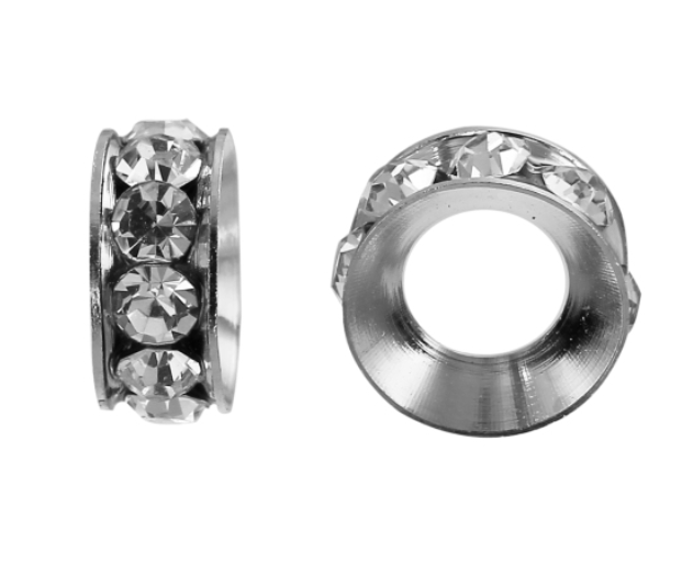Bead / pendant- antiquesilver m. rhinestones, clear rondelle