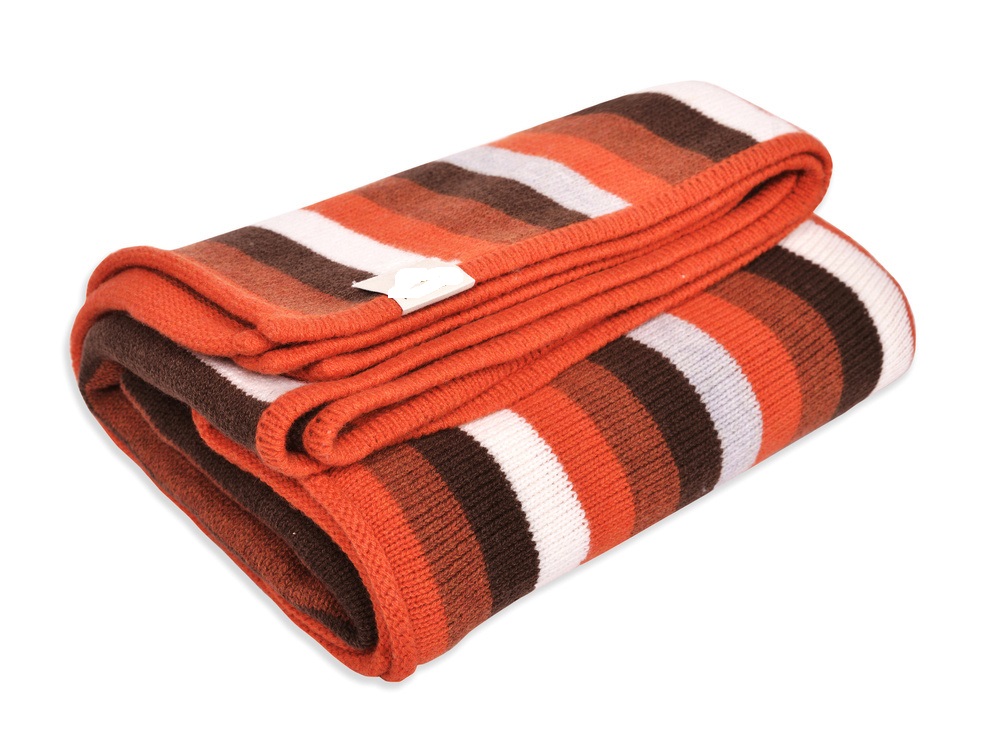 Babyfilt med ränder, 100% merino-lammull. Orange
