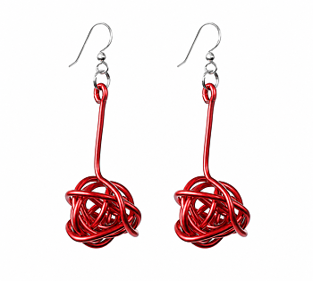 Earrings red ball of thread