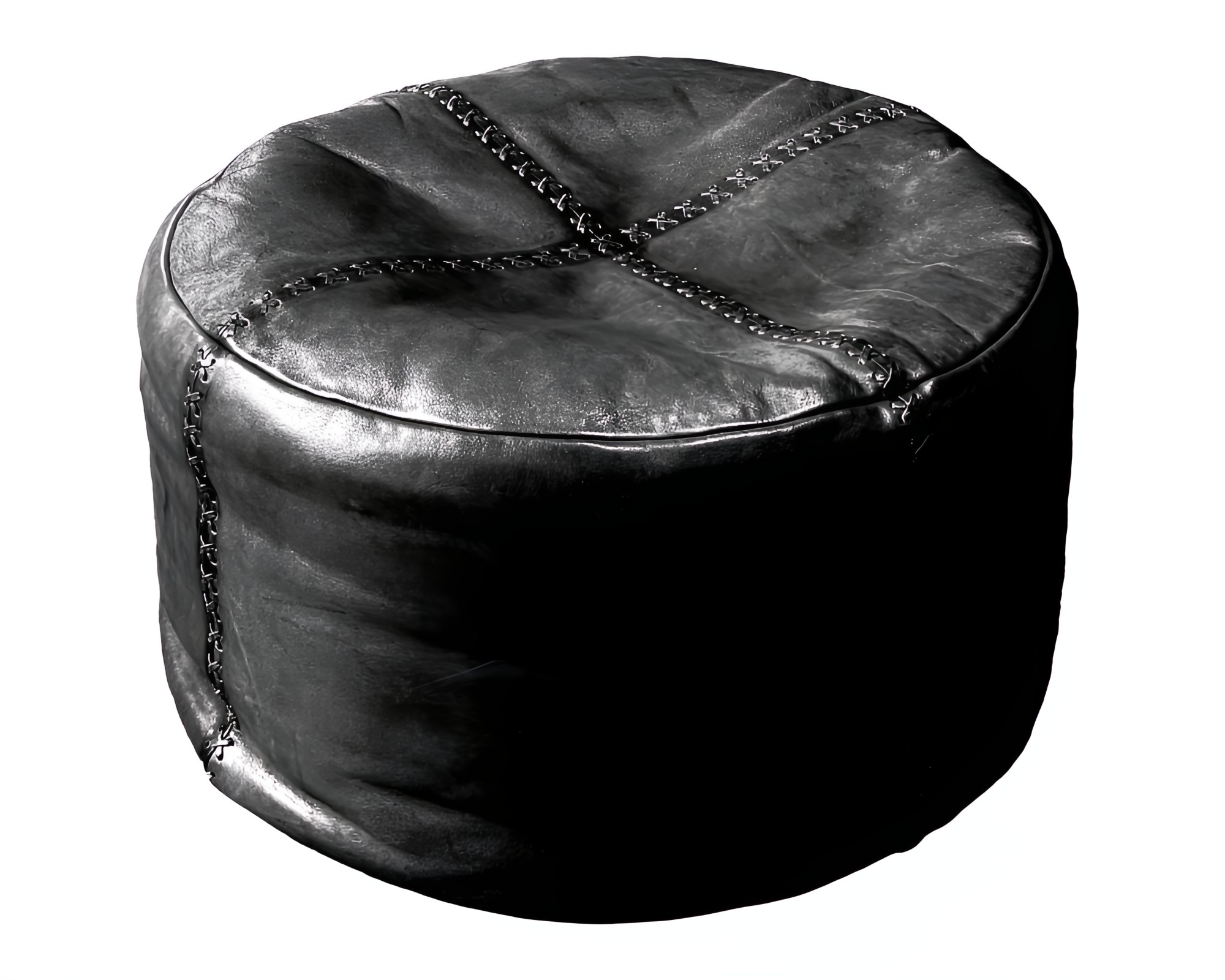 Läder Sittpuff Svart