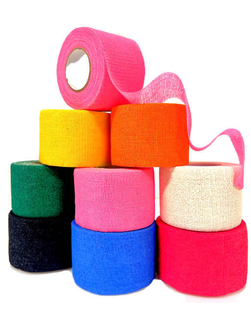 Grepptejp , Gauze grip. Tunn utan stretch. Styck eller hel kartong. Till Bandy och Hockey 