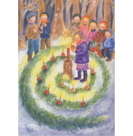 Konstkort: Adventsspiral i skogen – Ilona Bock