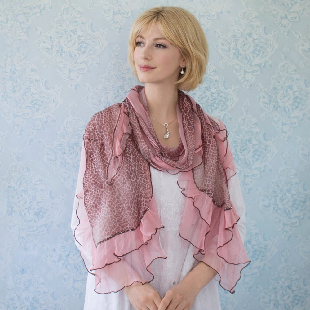 Rosa-Brun Sidensjal Croco