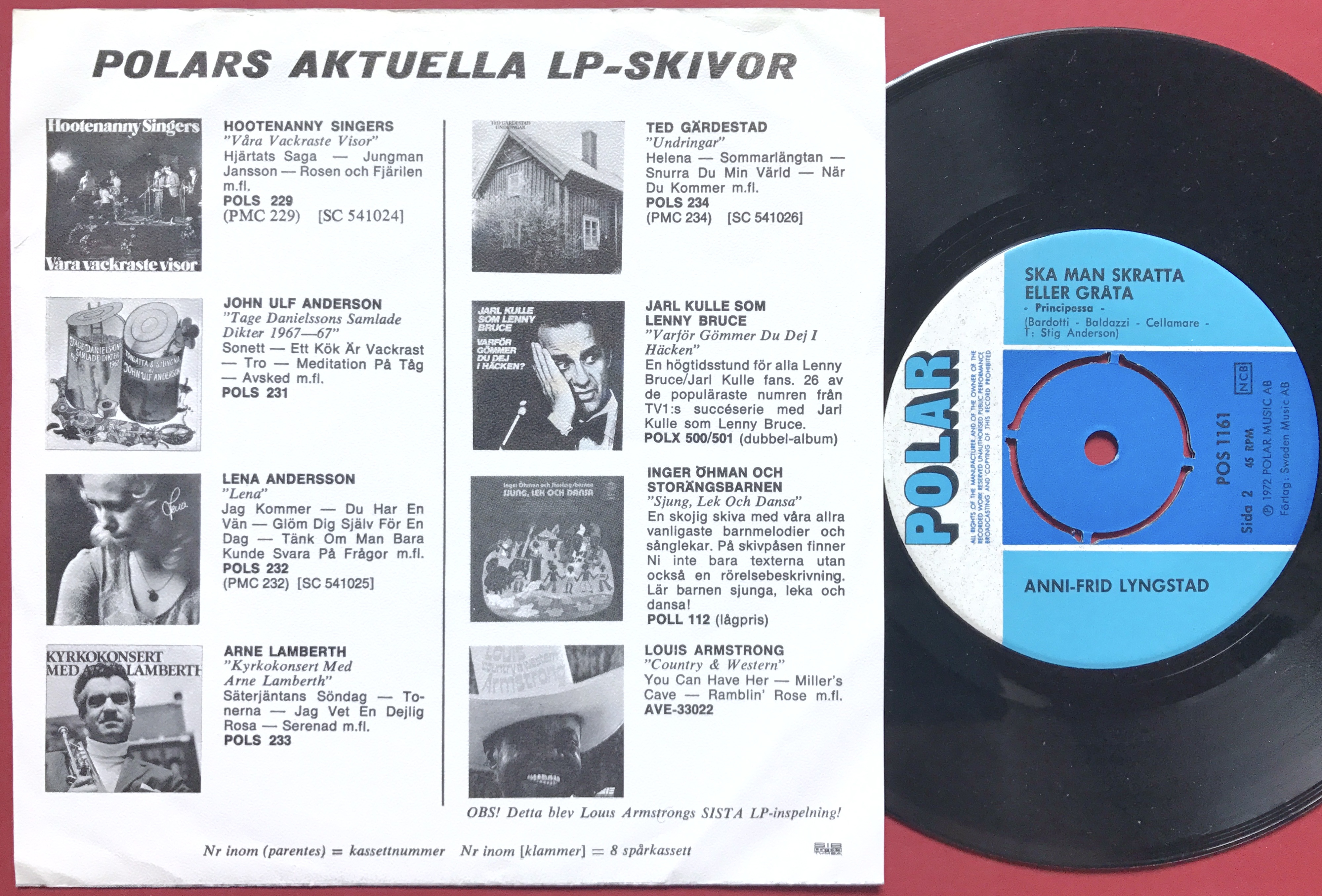 ANNI-FRID LYNGSTAD - Man vill ju leva lite dessemellan Swe BLUE PS 1972 - 2
