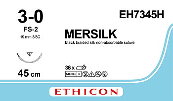 Silke sutur 3-0, EH7345H, FS-2 needle, 45 cm black
