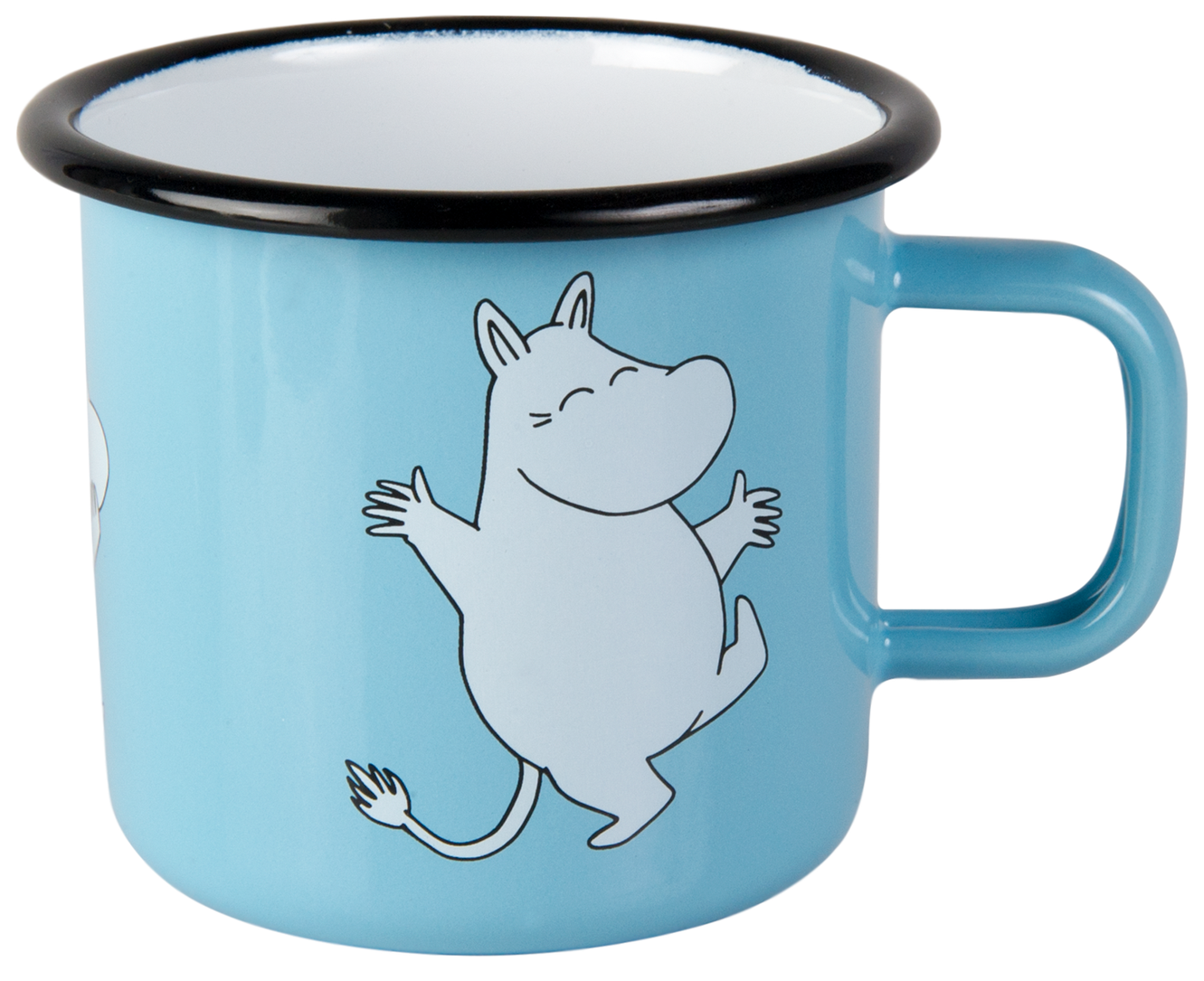 Ljusblå Mumin emaljmugg med Mumintrollet motiv