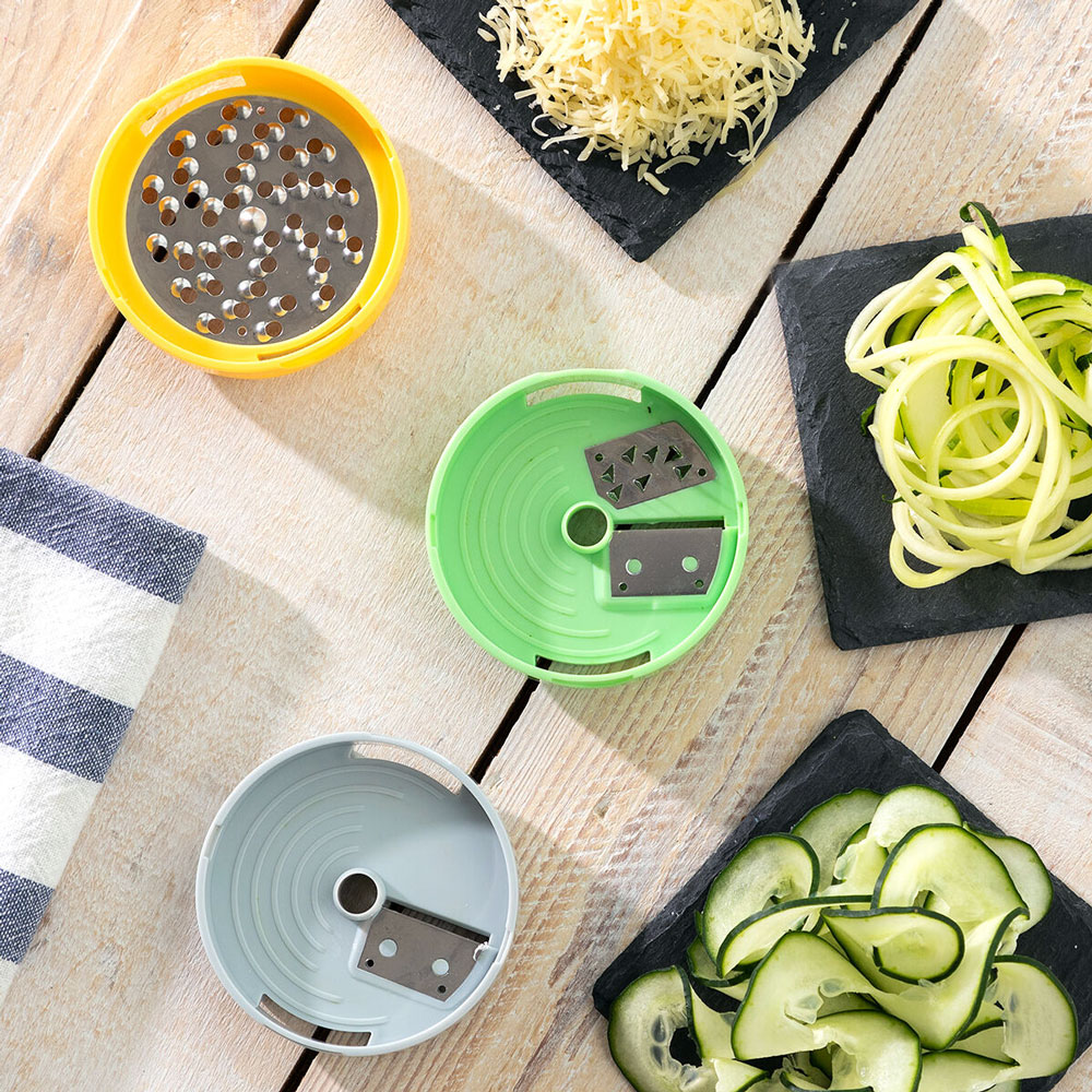 Grönsaksstrimlaren Spiral-Slicer med tre olika skärtillbehör