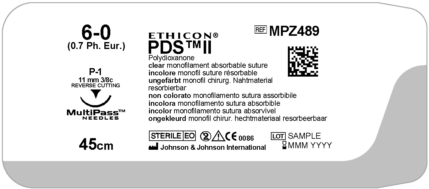 PDS II suture 6-0,  MPZ489H, P-1 45 cm undyed
