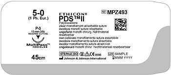 PDS II suture 5-0,  MPZ493H, P-3 45 cm undyed