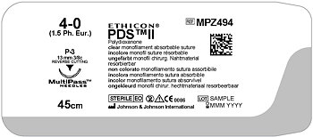 PDS II suture 4-0,  MPZ494H,  P-3 45 cm undyed