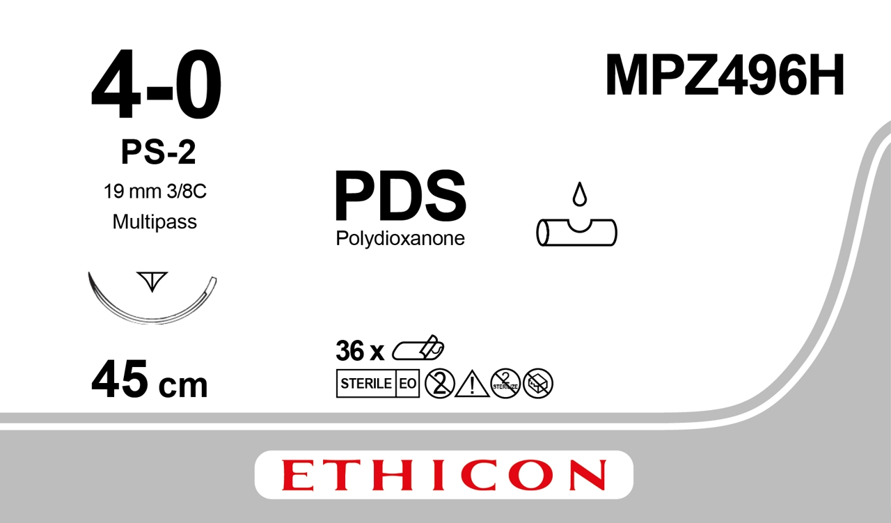 PDS II suture 4-0,  MPZ496H,  PS-2 45 cm undyed