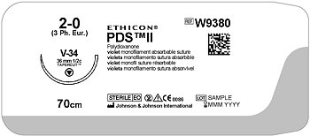 PDS II suture 2-0,  W9380H, V-34 70 cm purple