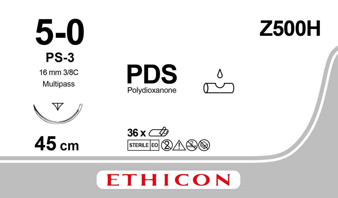 PDS II sutur 5-0, Z500H, PS-3 MP 45 cm undyed