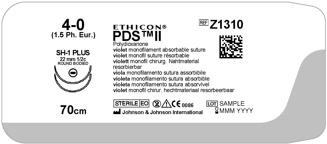 PDS II suture 4-0,  Z1310H,  2XSH-1 70 cm purple