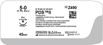 PDS II suture 5-0,  Z490E, P-1 45 cm undyed