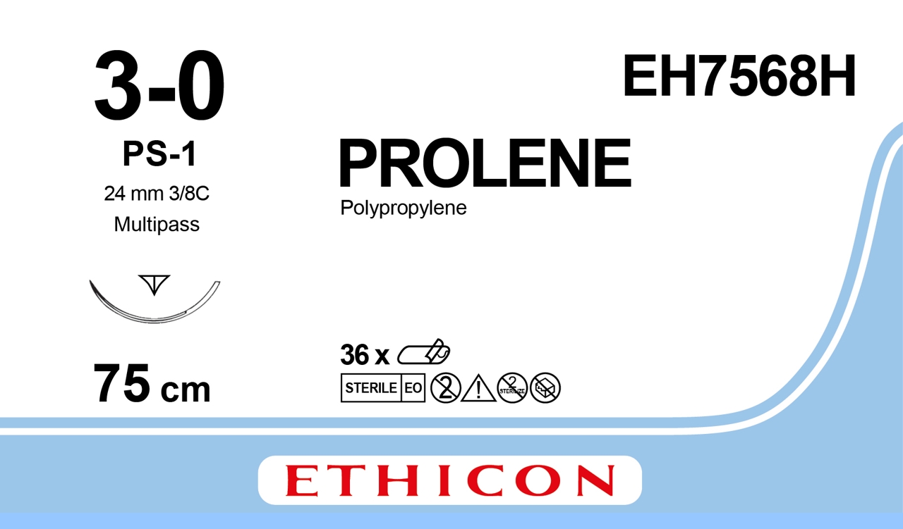 Prolene sutur 3-0, EH7568H, PS-1 75 cm blue
