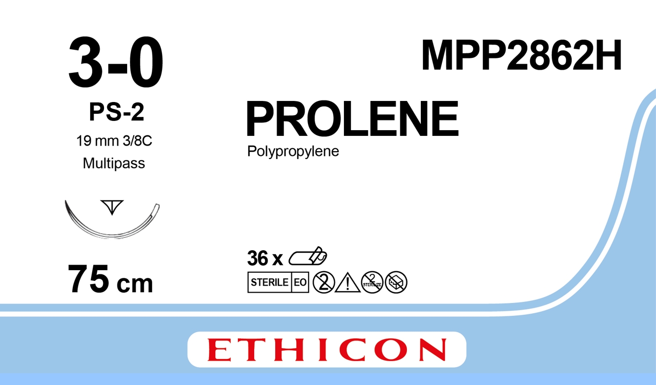 Prolene suture 3-0, MPP2862H, PS-2 MP 75 cm undyed - Suture Online