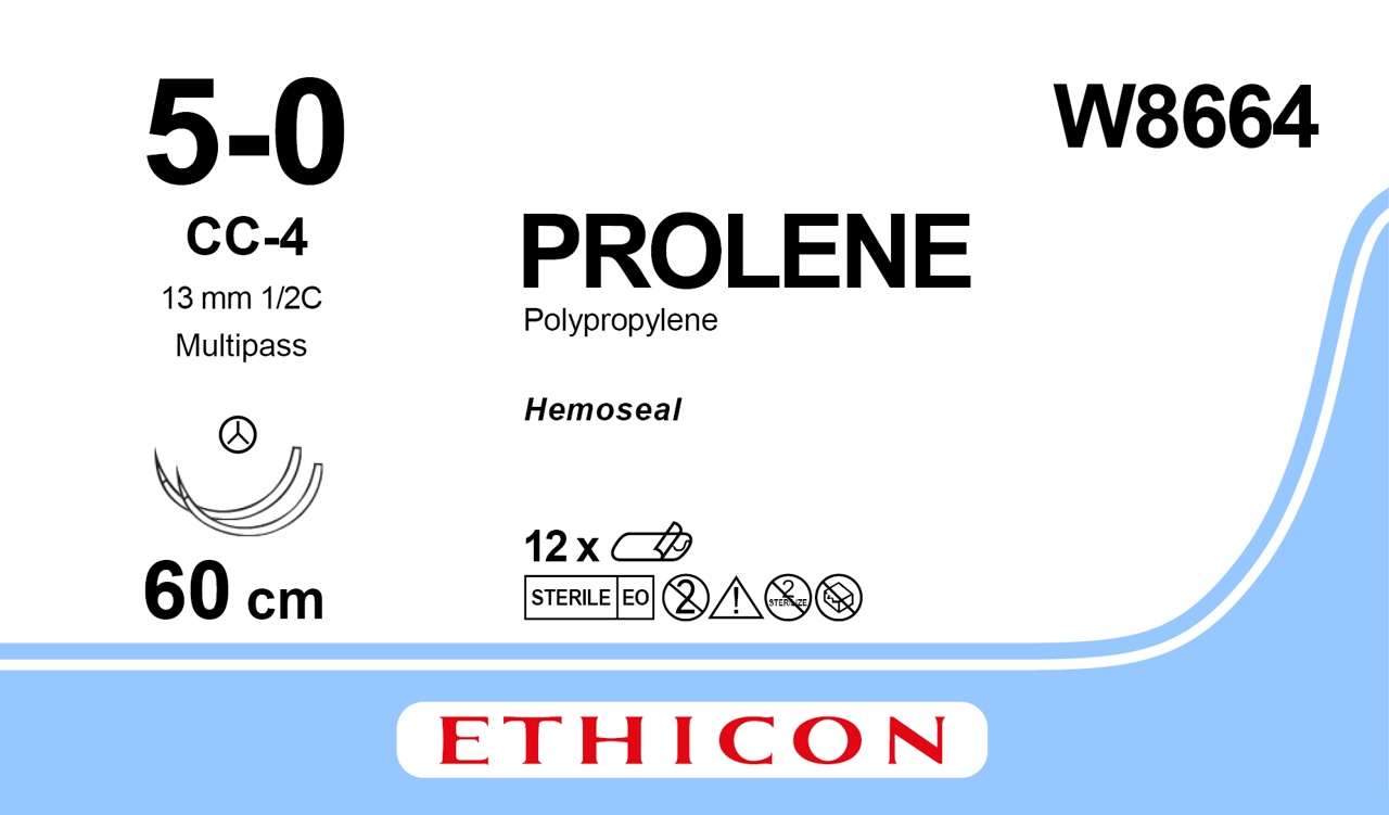 Prolene sutur 5-0, W8664, 2XCC-4 MP 60 cm blue 1:1