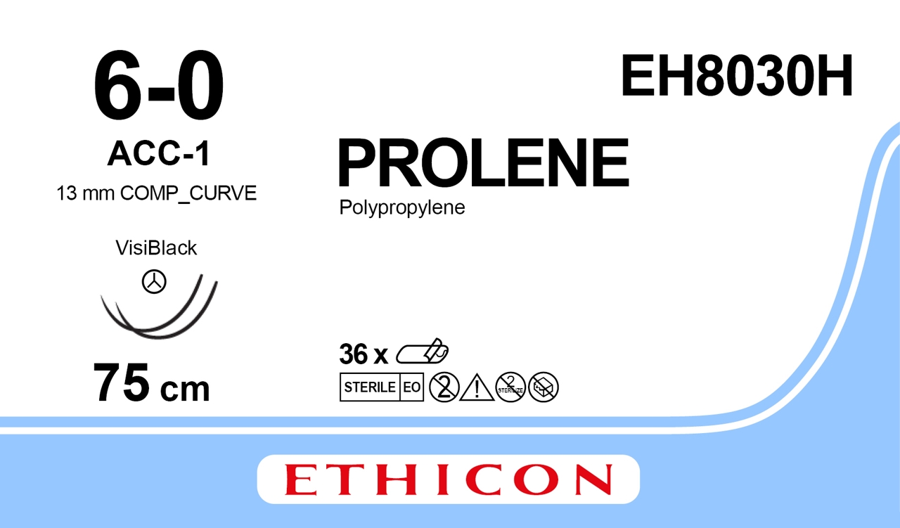 Prolene suture 6-0, EH8030H, 2XACC-1 VB 75 cm blue