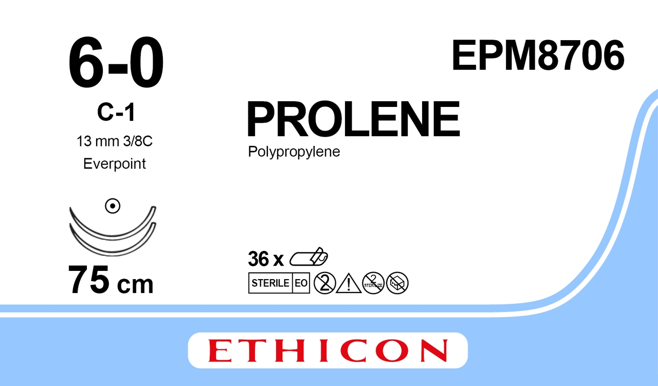 Prolene suture 6-0, EPM8706, 2XC-1 4X75 EP