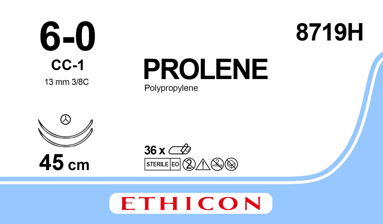 Prolene suture 6-0, 8719H, 2XCC-1 45 cm blue