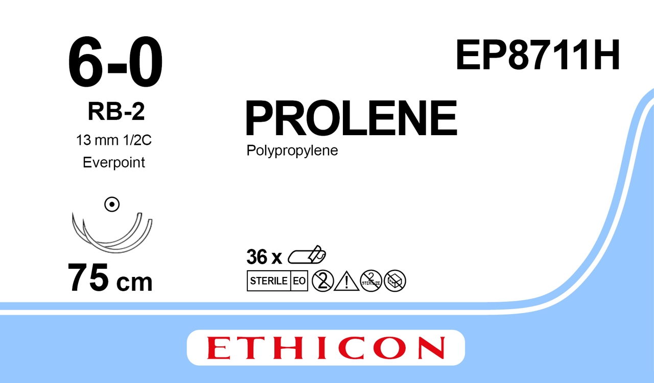 Prolene suture 6-0, EP8711H, 2XRB-2 EVPT 75 cm blue